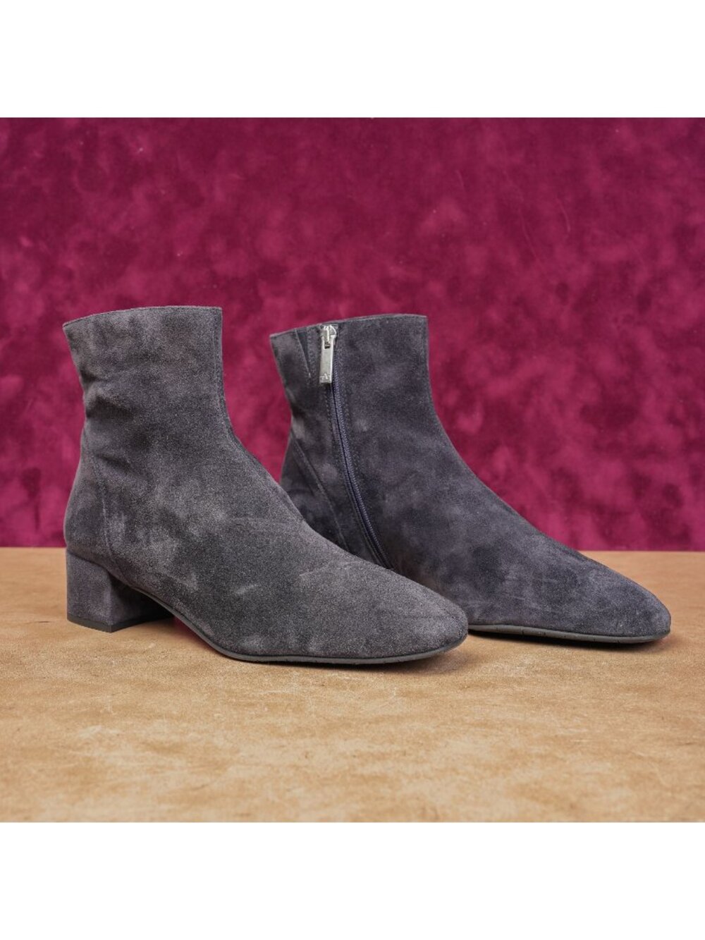 Aquatalia Women Reiss Dark Grey Fine Suede Dressy Office Zip Boots size 7